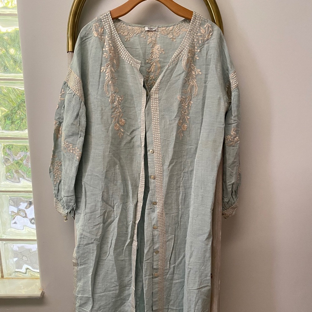 Vilshenko Moscow Long Sleeves Maxi Pale Mint Embroidered Dress Size 10